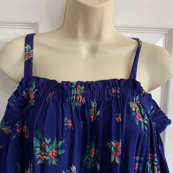 Blue Flowered Cold Shoulder Midi Dress - Picture 4 of 4